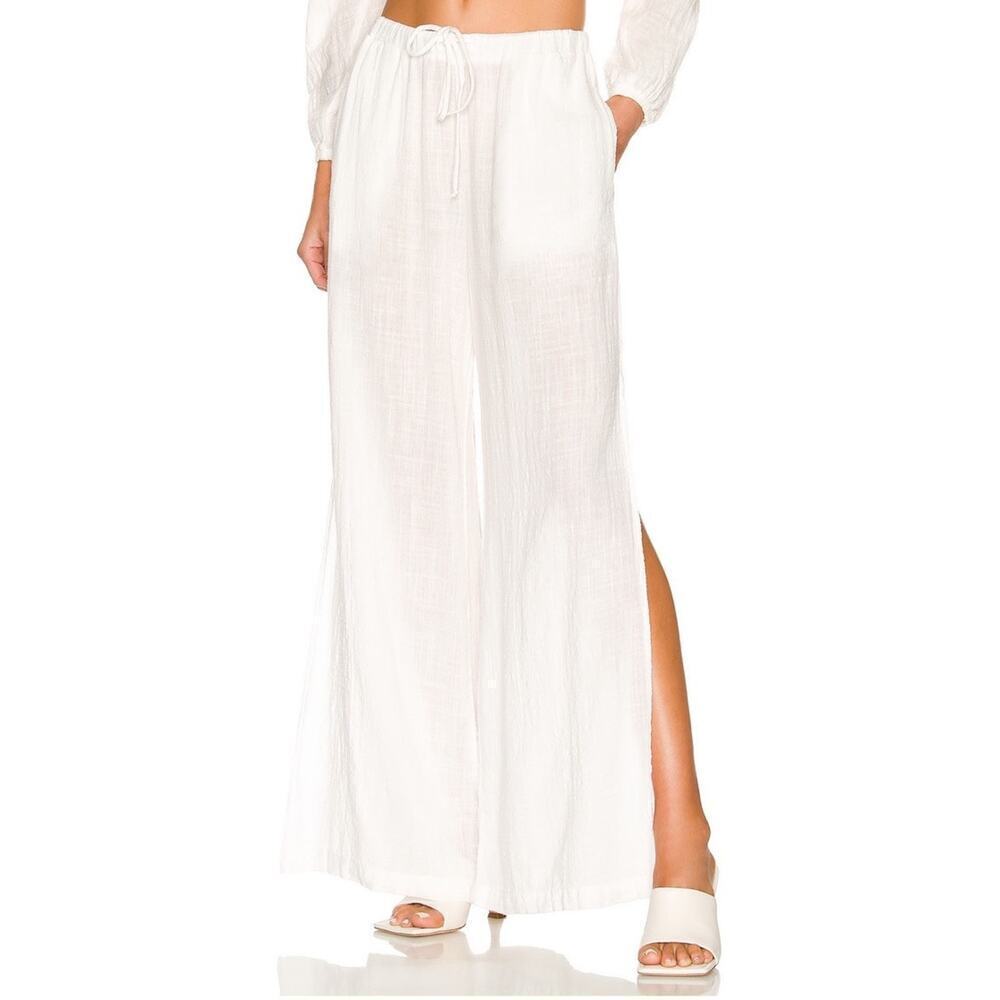 Bella Dahl Side Slit Beach Pant in White Size Large Linen Blend Women’s